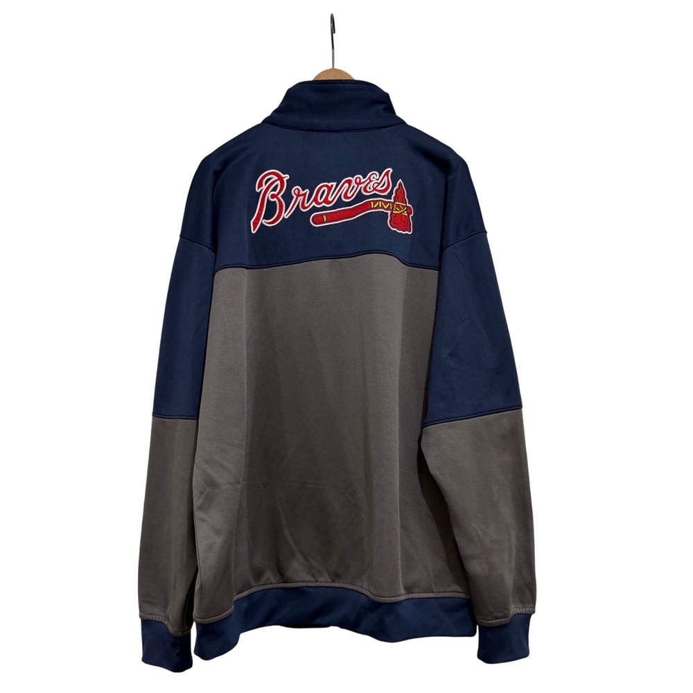 MLB Atlanta Braves Navy Grey Embroidered Full Zip Track Jacket Mens 2XLT - Picture 2 of 5